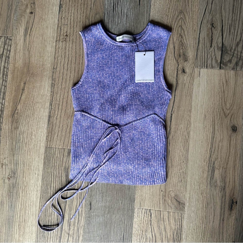 NWT CHRISTOPHER ESBER Sleeveless Ribbed Tie-Waist Top Lavender Knit
